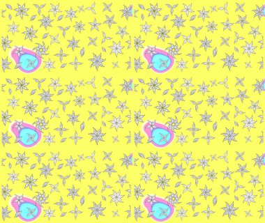 Oldukça eski bir besin torbası deseni, küçük sarı renkte, çiçekler. Millefleur 'lar. Tekstil, kumaş, kapaklar, duvar kağıtları, baskı, paket, koleksiyon defteri, örgü, dekupaj için çiçek arkaplanı..