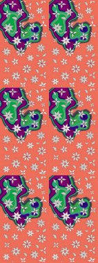 Çiçekleri, deniz kabukları, mandalaları ve suluboya efektleriyle donanma geçmişi. Yatak çarşafları, ceket, paket tasarımı, kumaş ve moda kavramları için tekstil baskısı. Çizim kalıbı etnik tasarım.