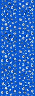 Çiçeksel çizim kalıbının yansıması. Vadinin çiçekleri mavi ve nötr renklerde.