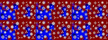 Arka plan dokusu, duvar kağıdı, kırmızı ve mavi renkli çiçek teması. Kabile sanatı boho baskısı, klasik çiçek arkaplanı. Soyut etnik raster çizim kalıbı.