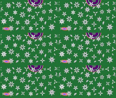 Çiçekli karalama şeklinde Raster çiçek deseni. Yumuşak, yeşil renkli bahar çiçekleri. Raster illüstrasyonu.