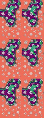 Turuncu ve nötr renklerde Asya tekstili. Raster illüstrasyonu. Suluboya çiçekli çiçek deseni.