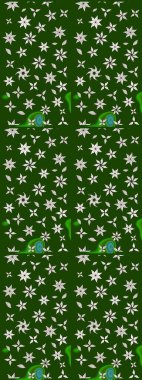 Yeşil ve nötr renklerde Asya tekstil tarzında. Raster illüstrasyonu. Suluboya çiçekli çiçek deseni.