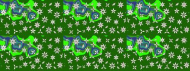 Güzel kumaş deseni. Raster illüstrasyonu. Yeşil ve nötr renklerde. Raster illüstrasyonunda çiçek deseni çizimi.