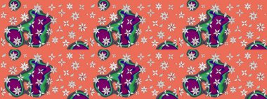 Kabile sanatı boho baskısı, klasik çiçek arkaplanı. Arkaplan dokusu, duvar kağıdı, turuncu ve nötr renklerde çiçek teması. Soyut etnik raster çizim kalıbı.