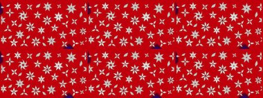 Ağaç dallı bahar çiçekli desen, kırmızı renklerde ve çiçek siluetinde nötr renk. Raster deseni.