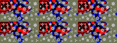 Raster illüstrasyonu. Yumuşak, yaz çiçekleri yeşil ve siyah renklerde. Raster çiçek desenli ve çiçekli..