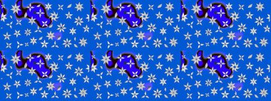 Tekrar eden çiçek arkaplanı, zarif mavi ve nötr çiçek duvar kağıdı. Mavi ve nötr renkler üzerine çiçek desenli çizimler, el yapımı papatyalar, papatyalar..