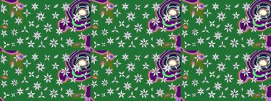 Çiçekli el çizimi çizimi deseni. Modern gelişim yeşil ve nötr raster arka plan duvar kâğıdı resimleme klasik çizgili iz sürme desenli çiçekler, çiçekli süsler.