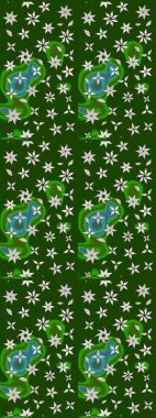 Moda baskıları için zarif bir şablon. Halk tarzı. Modern çiçek arkaplanı. Parlak renkli çiçekleri ve yeşil yaprakları olan harika bir çiçek deseni..