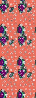 Çizim kalıbı. Turuncu renklerde. Çiçek duvar kağıdı. Renkli süs kenarı. Raster illüstrasyonu. Hint süsü..