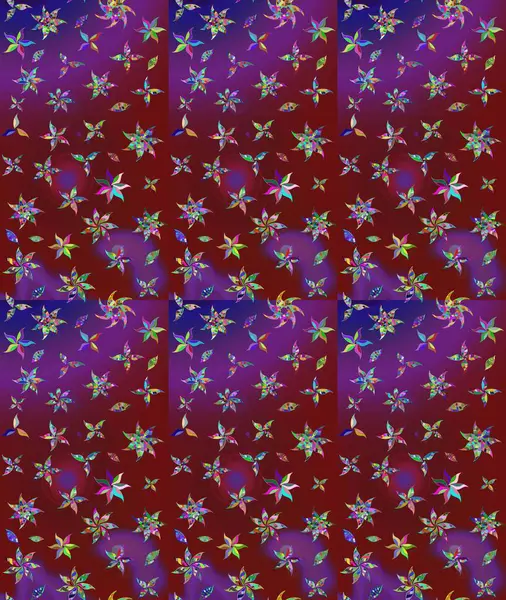 Kibarca, kırmızı renkte bahar çiçekleri. Çiçek ve yapraklı karalama şeklinde Raster çiçek deseni. Raster illüstrasyonu.