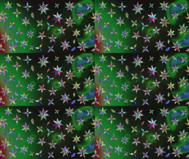 Tekstil için suluboya eskiz deseni. Şirin çiçekli, desenli, yeşil renkli bir eskiz deseni. El çizimi çiçek çizimi deseni (fayans)).