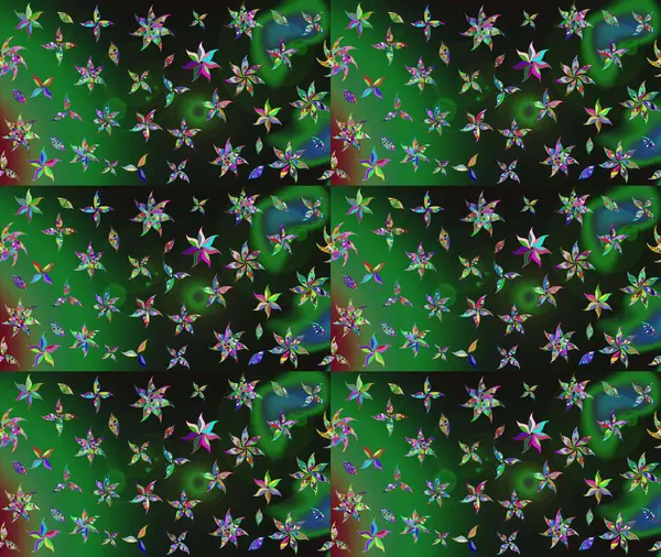 Tekstil için suluboya eskiz deseni. Şirin çiçekli, desenli, yeşil renkli bir eskiz deseni. El çizimi çiçek çizimi deseni (fayans)).