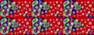 Kırmızı renkte bitkilerden oluşan parlak çiçekli çizim deseni.