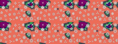 Suluboya çiçekli çiçek deseni. Raster illüstrasyonu. Turuncu renkli güzel tekstil..