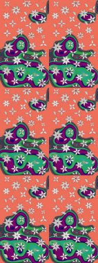 Renkli çiçekleri ve turuncu yaprakları olan harika bir çiçek deseni. Modern çiçek arkaplanı. Halk tarzı. Moda baskıları için zarif bir şablon.