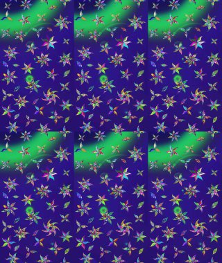 Hediye ambalaj kağıdı, tebrik kartları, posterler ve pankart tasarımı. Mavi renkli çiçekler. Raster düz çiçek çizim deseni.