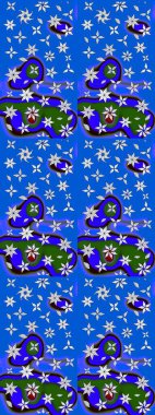 Raster Çiçek İllüstrasyonu güzel tekstil. Mavi renkli etnik çiçeklerle zarif eskiz deseni.