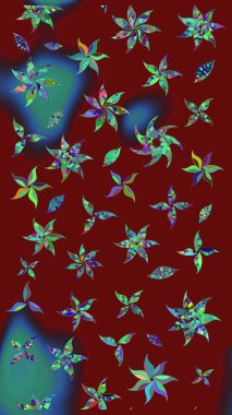 Çiçekli, yapraklı, çiçek desenli eskiz. El çizimi. Raster illüstrasyonu.