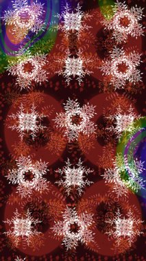 Kar taneleri deseni. Kar tanesi süsleme deseni. Raster illüstrasyonu. Renkli arka planda izole edilmiş kar tanelerinin düz tasarımı. Kar taneleri arkaplanı.