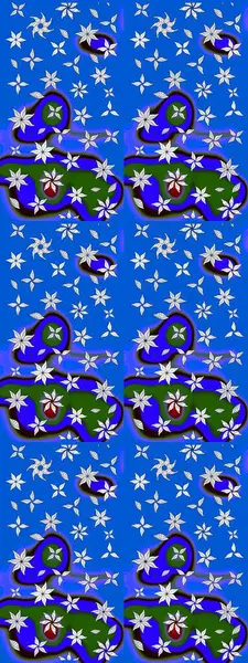 Raster Çiçek İllüstrasyonu güzel tekstil. Mavi renkli etnik çiçeklerle zarif eskiz deseni.