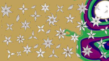 Sarı renkli etnik çiçekli zarif eskiz deseni. Raster Çiçek İllüstrasyonu güzel tekstil..