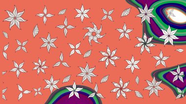 Turuncu renkli çiçekler. Renkli Bahar Teması eskiz kalıbı. Sevimli çiçek raster deseni. Düz Çiçek Elementleri Tasarımı.