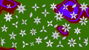 Renkli Yaz Temalı eskiz kalıbı. Düz Çiçek Elementleri Tasarımı. Yeşil renkli çiçekler. Raster illüstrasyonunda çiçek deseni çizimi.