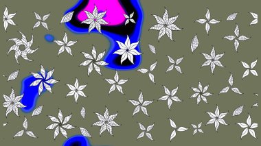 Halk tarzı. Moda baskıları için zarif bir şablon. Parlak renkli çiçekli ve yeşil yapraklı harika bir çiçek deseni. Modern çiçek arkaplanı.