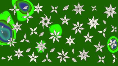Raster Çiçek İllüstrasyonu güzel tekstil. Yeşil renkli etnik çiçeklerle zarif eskiz deseni.