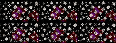 Ağaç dallı bahar çiçekleriyle desen, çiçek siluetiyle siyah renkler. Raster deseni.