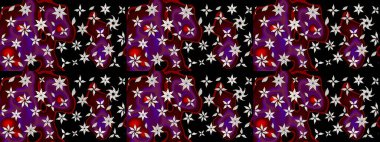 Raster illüstrasyonundaki çiçek desenli çizim. Siyah renkte çiçekler.