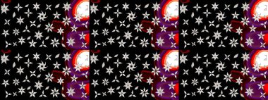 Siyah renkli şirin çiçek deseni. Raster Modaya uygun kumaş deseni. Renkli Bahar Teması eskiz kalıbı. Düz Çiçek Elementleri Tasarımı.