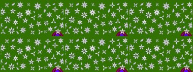 Çiçek deseni. Yeşil renkte çiçek çizimi. Şatafatlı bahar bahçesi dokusu. Raster illüstrasyonu. Yeşil renkte çiçekler.