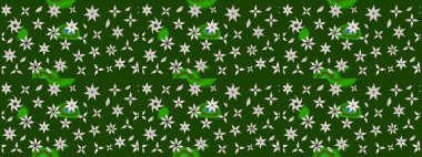 Çiçekli ipek eşarp. El çizimi çiçek unsurları olan soyut çizim raster deseni. 1950-1960 motifleri. Retro tekstil tasarım koleksiyonu. Yeşil yeşile.