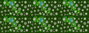 Yaprak ve çiçeklerin suluboya resimleri, yeşil renkte çizimler. Yumuşak, yeşil renkli bahar çiçekleri. Raster illüstrasyonu.