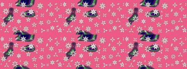 Raster illüstrasyonundaki çiçek desenli çizim. Pembe renkte çiçekler.