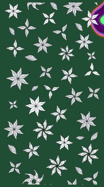 Renkli Yaz Temalı eskiz kalıbı. Yeşil renkli çiçekler. Raster Illustrasyon 'daki Çiçek Deseni' nin son moda çizimi. Düz Çiçek Elementleri Tasarımı.