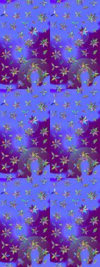 Raster deseni. Bahar çiçekleri dallı desen, mor renkler çiçekli siluet.