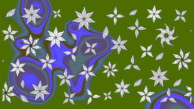 Yeşil renkli Asya tekstili. Suluboya çiçekli çiçek deseni. Raster illüstrasyonu.