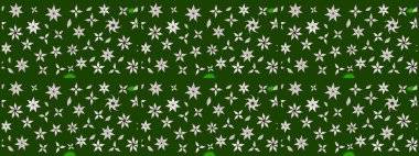 Düz Çiçek Elementleri Tasarımı. Renkli Yaz Temalı eskiz kalıbı. Raster Illustrasyon 'daki Çiçek Deseni' nin son moda çizimi. Yeşil renkte çiçekler.