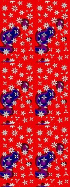 Şirin çiçekli eskiz deseni ve kırmızı renklerde yapraklar, suluboya çiçek deseni, duvar kağıdı, kart veya kumaş için fayanslı. Raster illüstrasyonu.