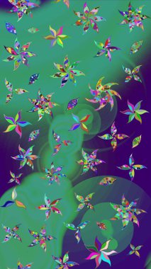 Yeşil renkli çiçekler. Raster illüstrasyonunda çiçek deseni çizimi.