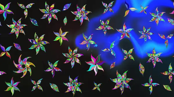 Raster çiçek desenli çiçek deseni, yapraklar, dekoratif elementler, sıçrama, lekeler, el çizimi kontur çizgileri ve Doodle çizim stili, grafik raster çizim çizimi.