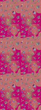 Yumuşak, pembe renkte bahar çiçekleri. Çiçek ve yapraklı karalama şeklinde Raster çiçek deseni. Raster illüstrasyonu.