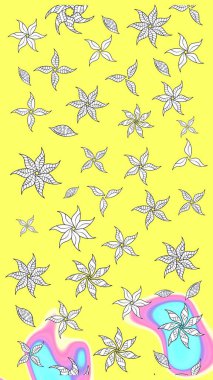 Raster illüstrasyonundaki çiçek desenli çizim. Sarı renkte çiçekler.