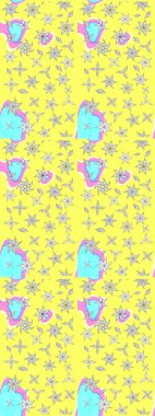 Raster illüstrasyonundaki çiçek desenli çizim. Süslü kumaş deseni. Düz Çiçek Elementleri Tasarımı. Renkli Bahar Teması çizim şablonu.