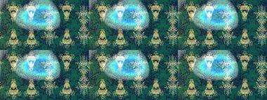 El çizimi, soyut ve süslü elementler. Suluboya resim taklit Raster çizimi. Klasik çiçekler. Yeşil, mavi ve nötr renkler. Yaz çiçekleri teması.