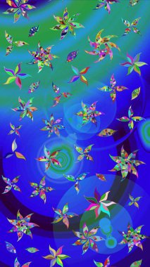 Nazik, narin çiçek arkaplanı. Mavi ve yeşil renkli çiçekler. Raster çiçek desenli ve çiçekli..